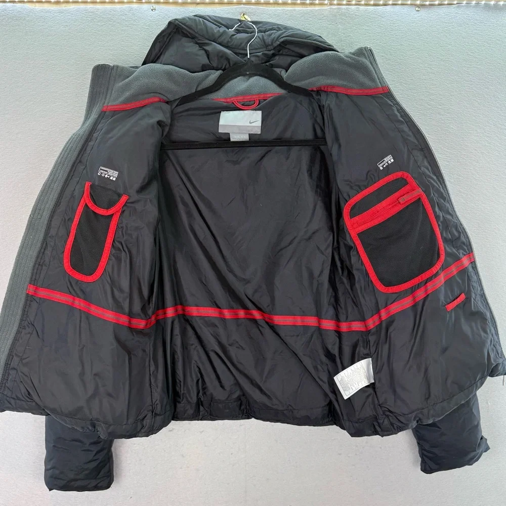Nike Y2K vintage big girls black down puffer jacket ‎ grey tag  full zip coat L